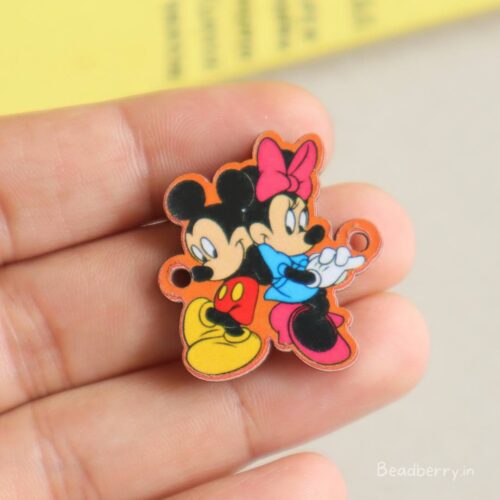 Mickey and Minnie Mouse Wooden Charm Connector-5 Pcs