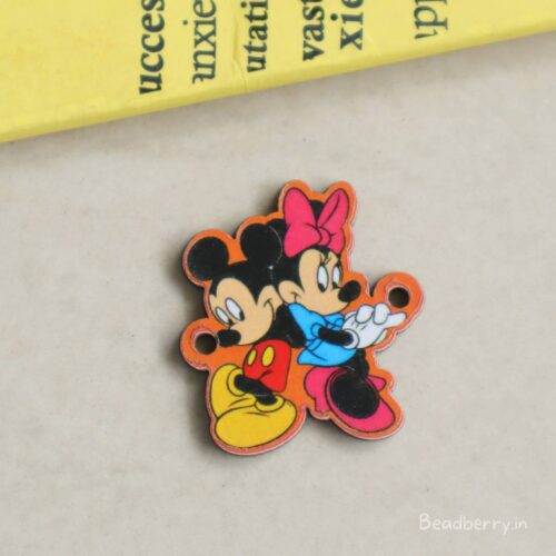 Mickey and Minnie Mouse Wooden Charm Connector-5 Pcs