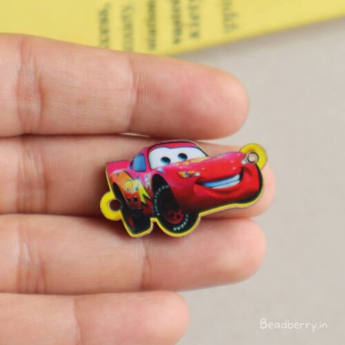 Red Car Wooden Charm Connector-5 Pcs