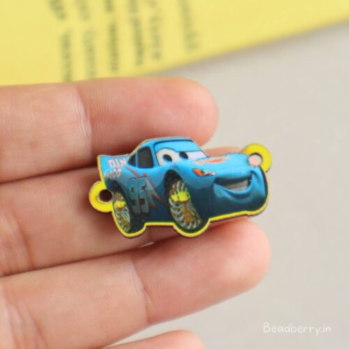 Blue Car Wooden Charm Connector-5 Pcs