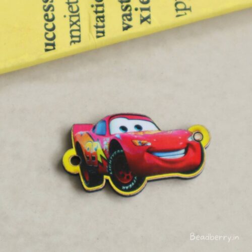 Red Car Wooden Charm Connector-5 Pcs