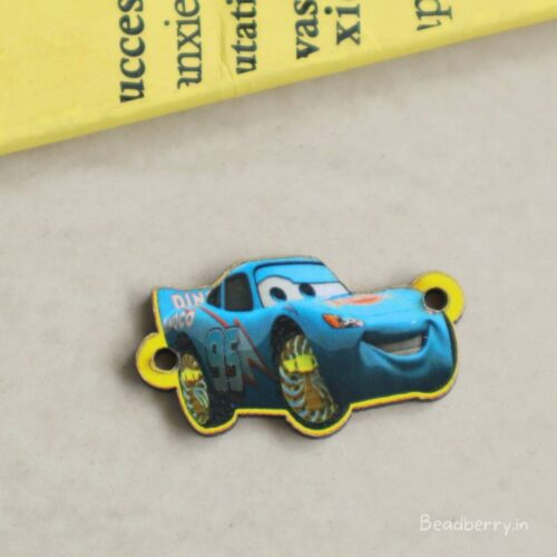 Blue Car Wooden Charm Connector-5 Pcs