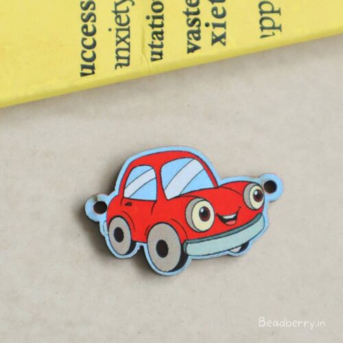 Cute Red Car Wooden Charm Connector-5 Pcs