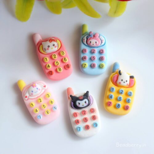 Assorted Cell Phone Cartoon Beads-Miniature | No Hole | 5 Pcs