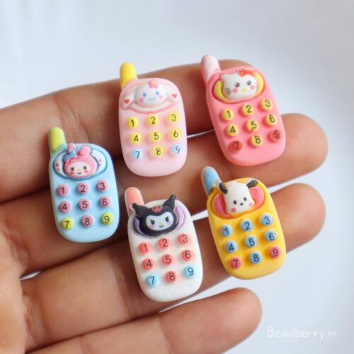 Assorted Cell Phone Cartoon Beads-Miniature | No Hole | 5 Pcs