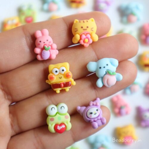 Assorted Cute Cartoon Beads-Miniature | No Hole | 5 Pcs