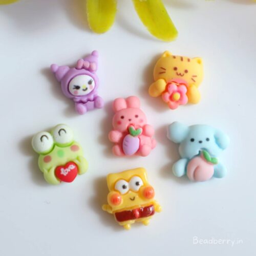 Assorted Cute Cartoon Beads-Miniature | No Hole | 5 Pcs