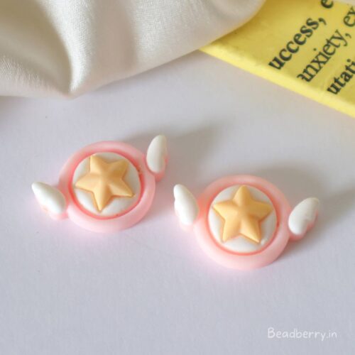 Pink Star Wings Rakhi Beads With Hole | 2 Pcs