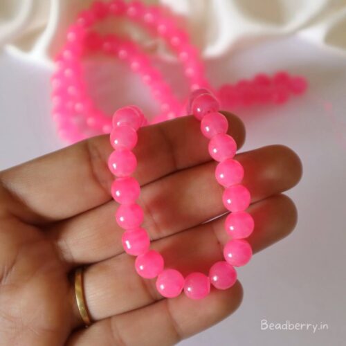 Punch Pink Glass Beads | 1 String | Size: 8mm