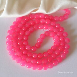 Punch Pink Glass Beads | 1 String | Size: 8mm