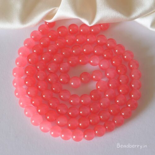 Coral Pink Glass Beads | 1 String | Size: 8mm