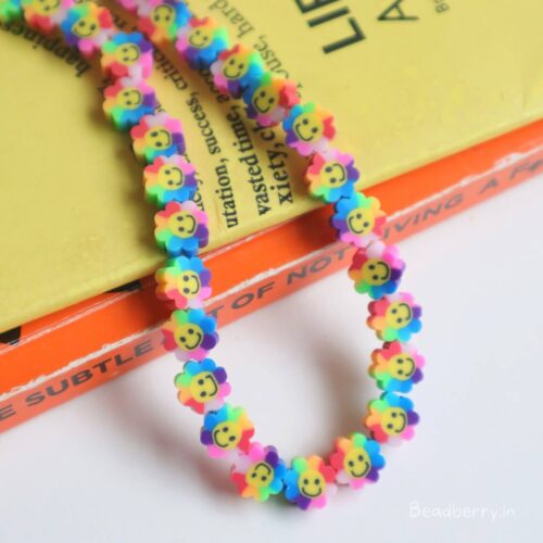 Rainbow Flower Smiley Fimo Polymer Beads