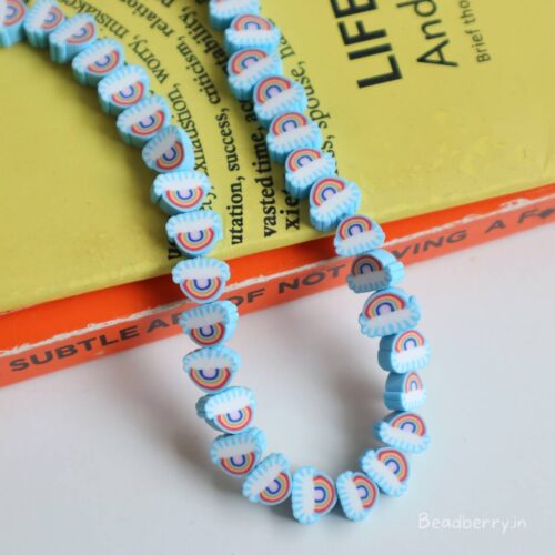 Blue Rainbow And Cloud Polymer Fimo Beads | 1 String