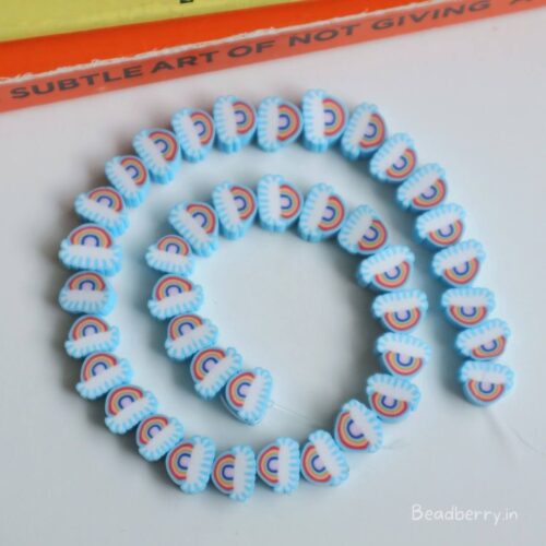 Blue Rainbow And Cloud Polymer Fimo Beads | 1 String