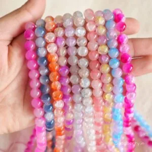 Dual Tone Crackle Glass Beads | 1 String | Size: 8mm