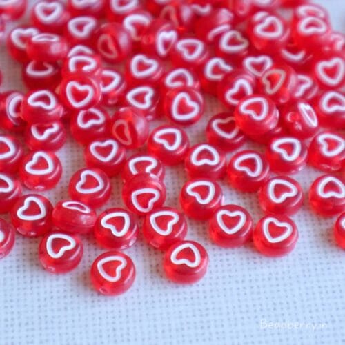 Red Acrylic Heart Beads-25gm