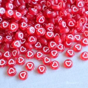 Red Acrylic Heart Beads-25gm