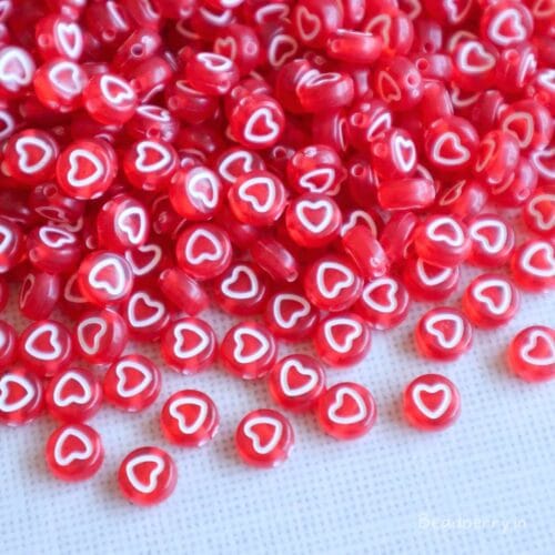 Red Acrylic Heart Beads-25gm