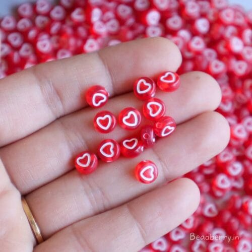 Red Acrylic Heart Beads-25gm