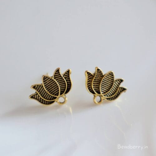Golden Oxidised Earrings Making Studs -C | Size-10mm | 10 Pcs