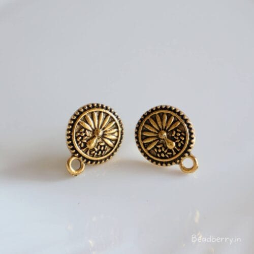 Golden Oxidised Earrings Making Studs -B | Size-15mm | 10 Pcs