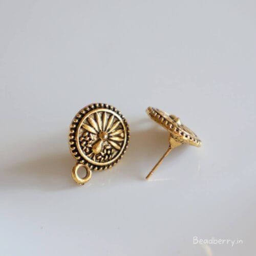 Golden Oxidised Earrings Making Studs -B | Size-15mm | 10 Pcs