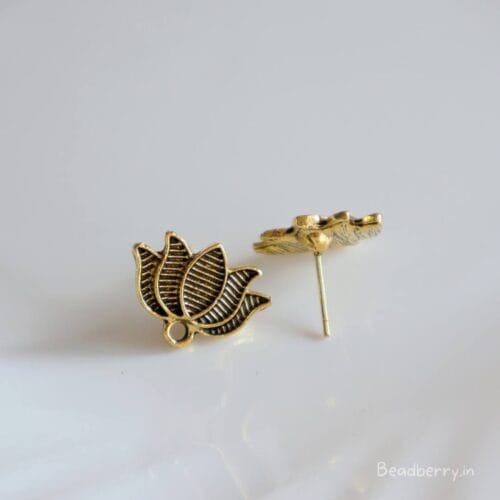 Golden Oxidised Earrings Making Studs -C | Size-10mm | 10 Pcs