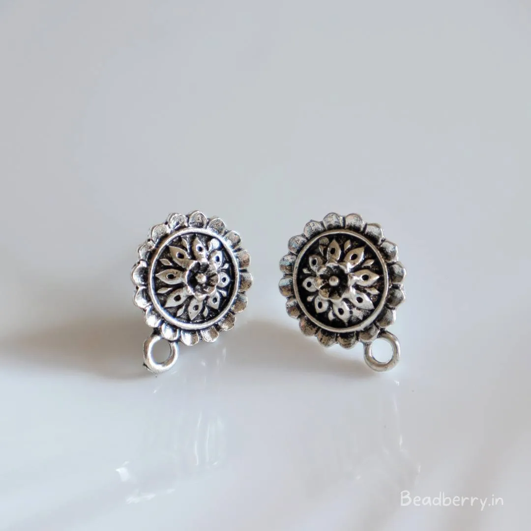 Silver Oxidised Earrings Making Studs -B | Size-16mm | 10 Pcs