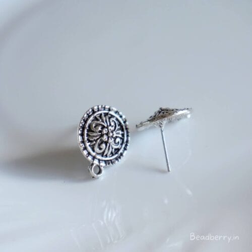 Silver Oxidised Earrings Making Studs -A | Size-16mm | 10 Pcs