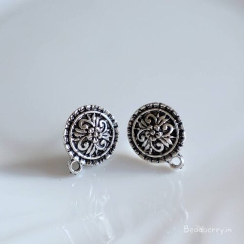 Silver Oxidised Earrings Making Studs -A | Size-16mm | 10 Pcs