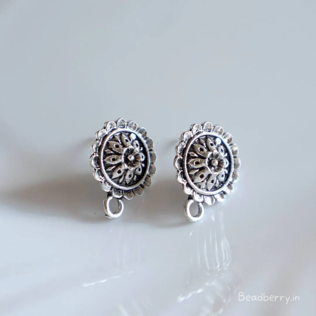 Silver Oxidised Earrings Making Studs -B | Size-16mm | 10 Pcs
