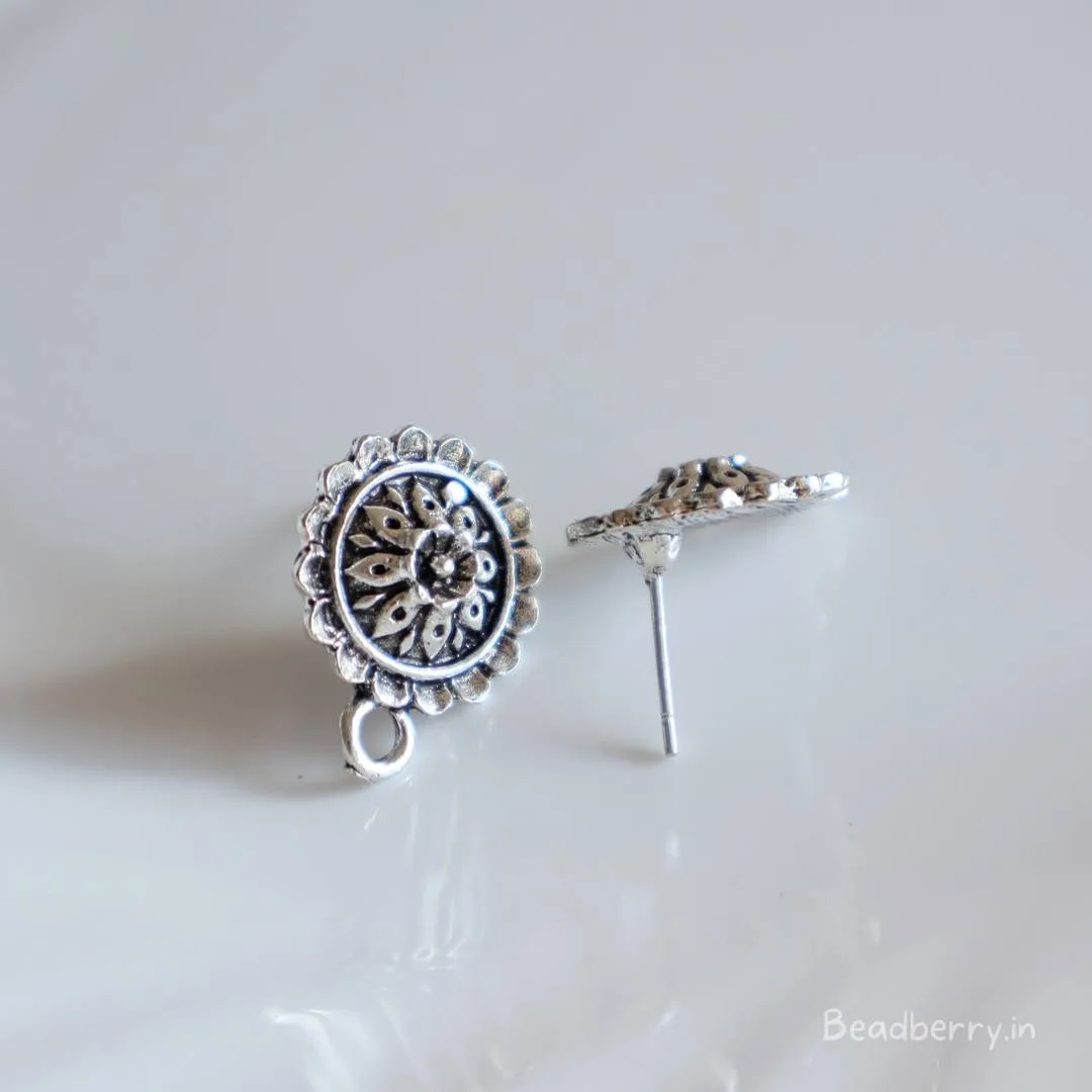 Silver Oxidised Earrings Making Studs -B | Size-16mm | 10 Pcs