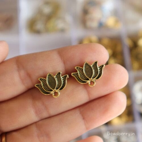Golden Oxidised Earrings Making Studs -C | Size-10mm | 10 Pcs