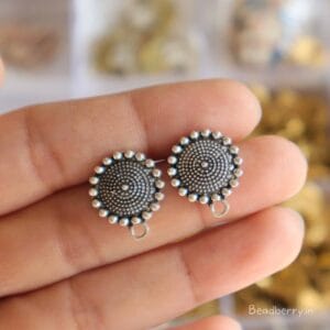 Silver Oxidised Earrings Making Studs -E | Size-15mm | 10 Pcs