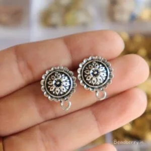 Silver Oxidised Earrings Making Studs -B | Size-16mm | 10 Pcs