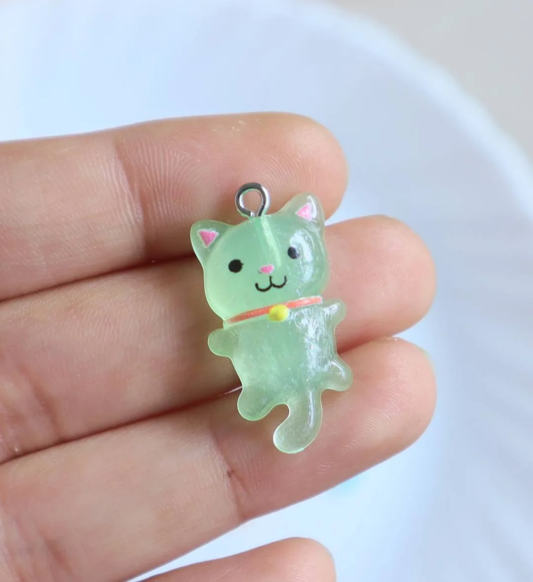 Green Cat Resin Charm