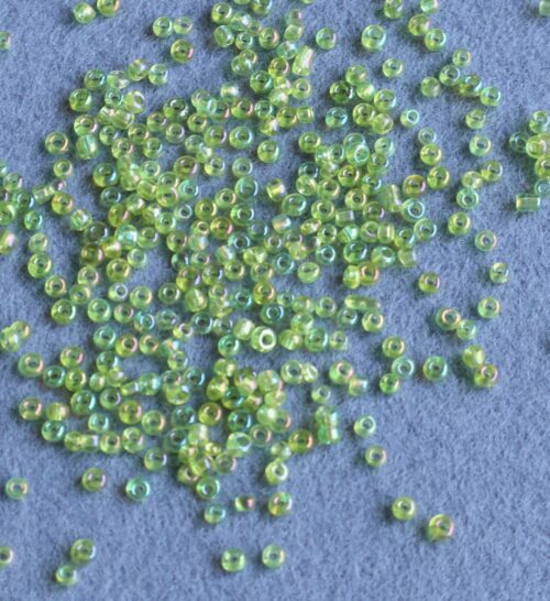 Green Iridescent Seed Beads | Size-2mm | 20gm