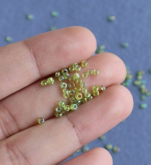 Green Iridescent Seed Beads | Size-2mm | 20gm