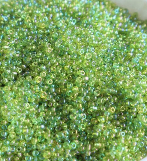 Green Iridescent Seed Beads | Size-2mm | 20gm