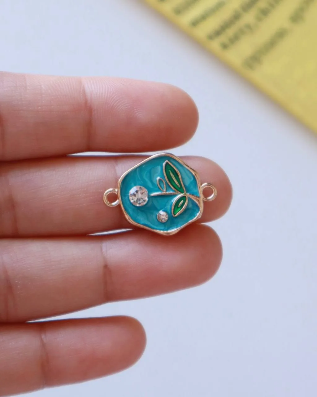 Leaf Rhinestone Enamel Connector Charm