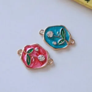 Leaf Rhinestone Enamel Connector Charm