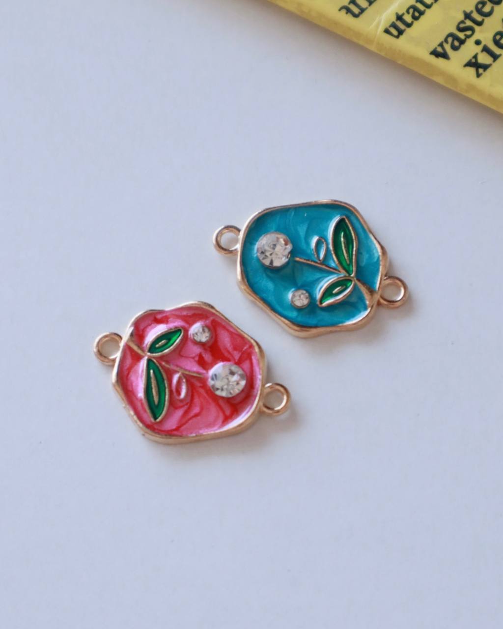 Leaf Rhinestone Enamel Connector Charm