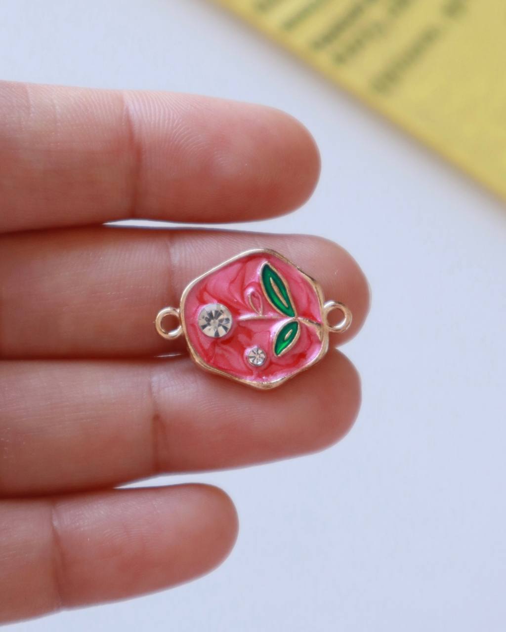 Leaf Rhinestone Enamel Connector Charm