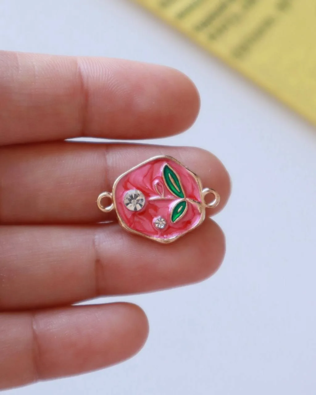 Leaf Rhinestone Enamel Connector Charm