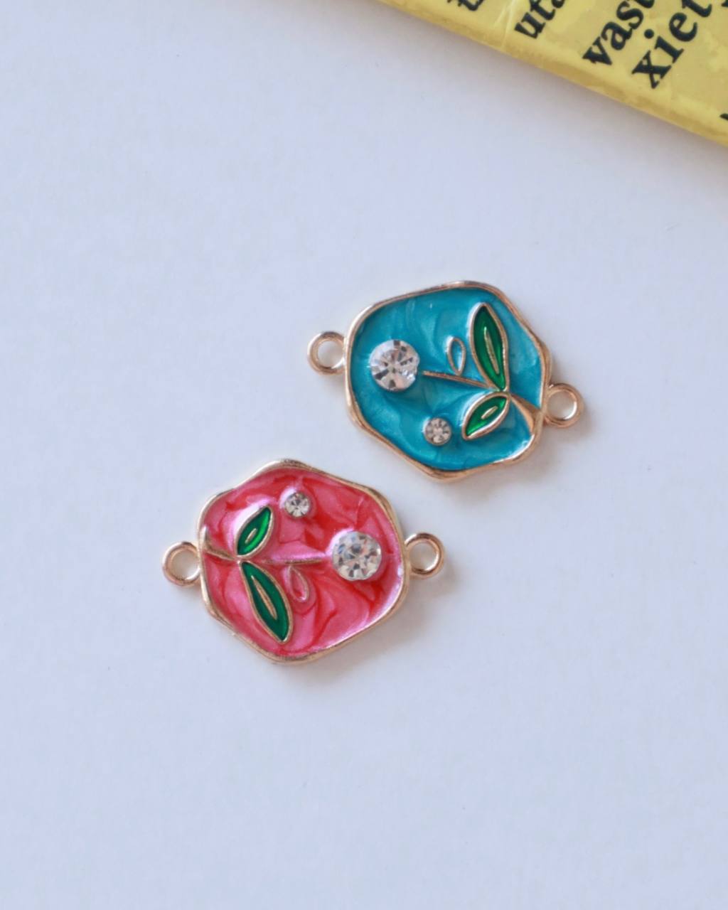 Leaf Rhinestone Enamel Connector Charm