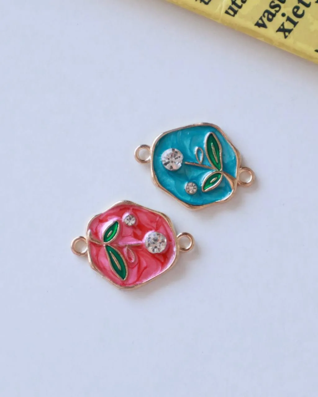 Leaf Rhinestone Enamel Connector Charm