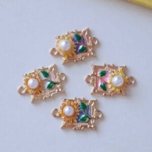 Sunflower Pearl Enamel Connector Charm