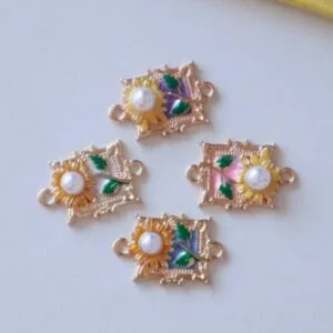 Sunflower Pearl Enamel Connector Charm