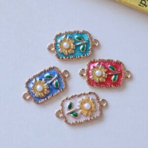 Daisy Flower Enamel Connector Charm