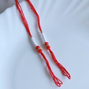 Red Beaded Rakhi Ready Thread